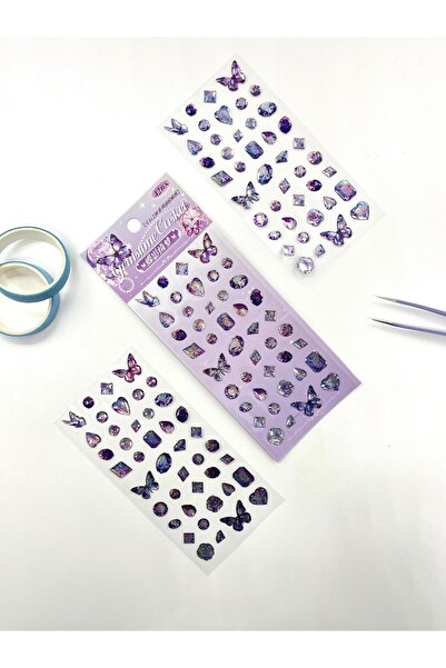 Kağıt Gemi Dükkan Holografik Kelebek ve Değerli Taş Mor Paket Tek Yaprak 42 A...