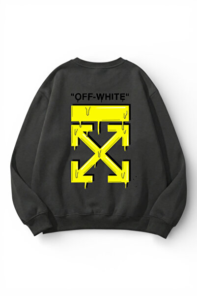 uyguntarz Unisex Soft Textured Off White Printed Design Oversize 3 Thread Cre...