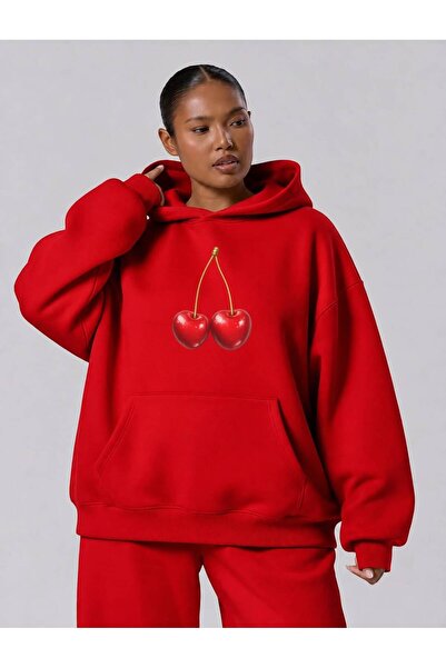 BENROMA 3 Yarn Combed Cotton Cherry Printed Plus Size Unisex Sweatshirt Mq3
