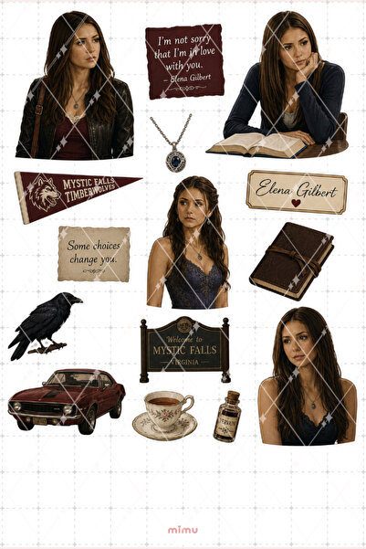 Mimu Art Studio Elena Gilbert Sticker Seti Mystic Falls ve Gençlik Temalı Dek...