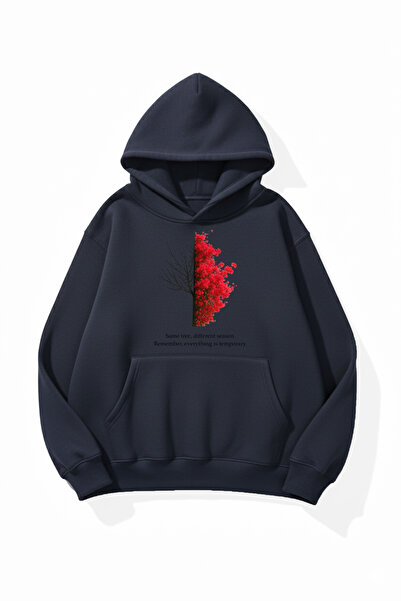 uyguntarz Unisex Soft Textured Red Tree Printed Design Oversize 3 Thread Hood...