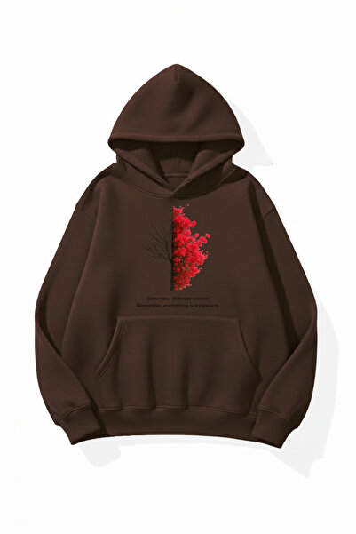 uyguntarz Unisex Soft Textured Red Tree Printed Design Oversize 3 Thread Hood...