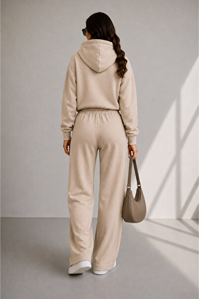 LEONE KOLEKSİYON Women's Hooded Modal Set Oversize Top Wide Leg Pants