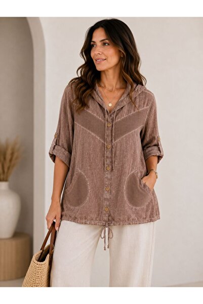 duygu altıntaş Hooded Cotton Women's Shirt Jacket