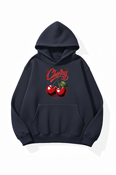 uyguntarz Unisex Soft Textured Retro Cherry Printed Design Oversize 3 Thread ...
