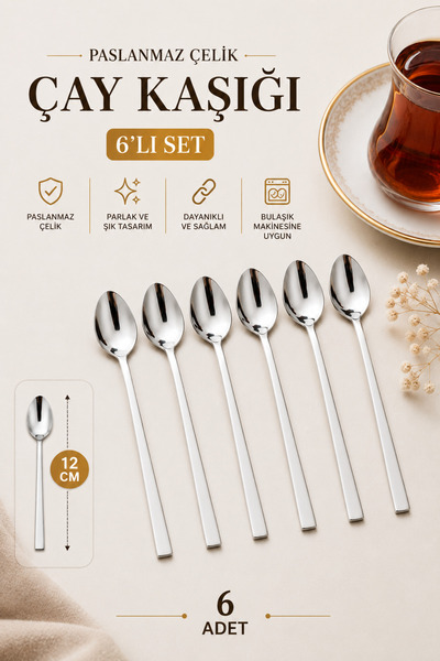 Mecra Life 6’lı Paslanmaz Çelik Çay Kaşığı Seti 12 CM – Metal Çay Kahve Kaşığ...