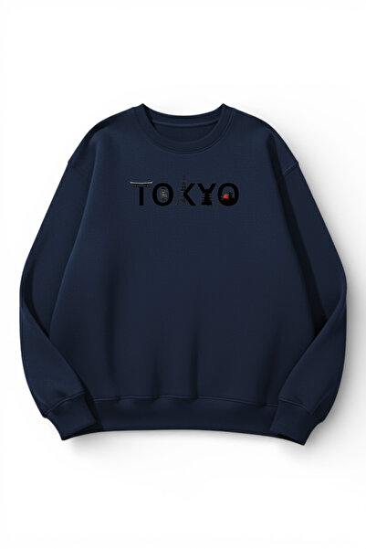 uyguntarz Unisex Soft Textured Tokyo Printed Design Oversize 3 Thread Crew Ne...