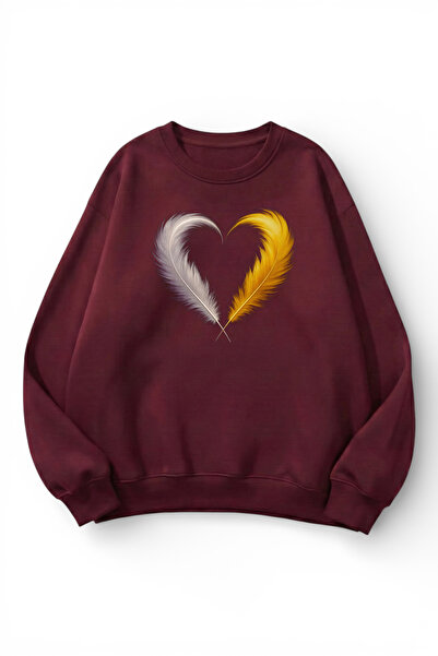uyguntarz Unisex Soft Textured Feather Heart Printed Design Oversize 3 Thread...