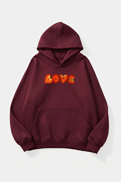 uyguntarz Unisex Soft Textured Love Strawberry Printed Design Oversize 3 Thre...