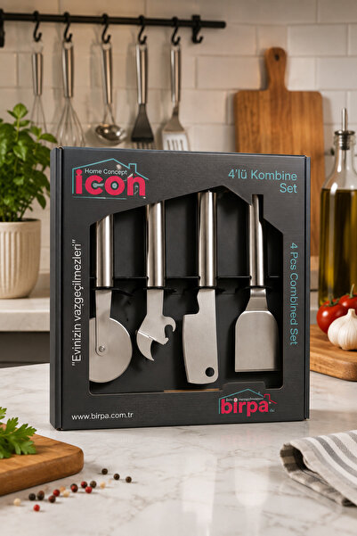 Mecra Life 4’lü Paslanmaz Çelik Mutfak Gereçleri Seti – Pizza Kesici, Spatula...