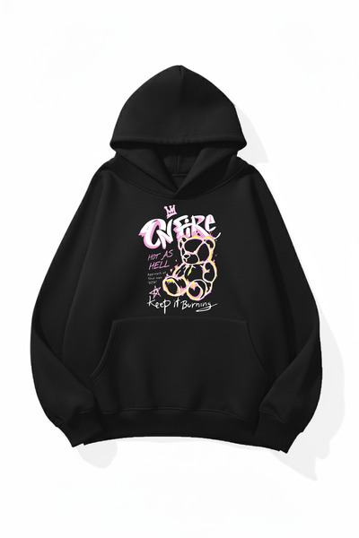 uyguntarz Unisex Soft Textured on Fire Risk Printed Design Oversize 3 Thread ...