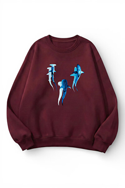uyguntarz Unisex Soft Textured Sapphire Whale Printed Design Oversize 3 Threa...