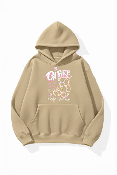uyguntarz Unisex Soft Textured on Fire Risk Printed Design Oversize 3 Thread ...