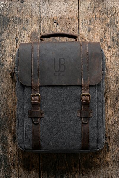 Urban Bag Rucsac din piele naturala si material textil Lugano – Negru