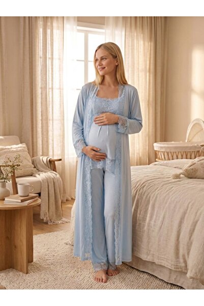 Lady 2-Piece Maternity & Nursing Robe Set | Turkish Cotton Lycra Nightgown & ...