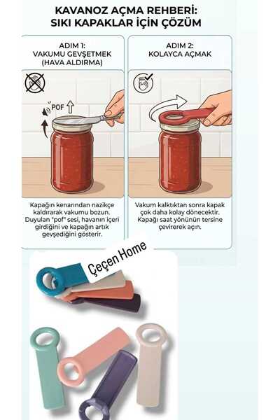 ÇEÇEN HOME Practical Silicone Jar and Bottle Air-Release Opener - Colorful No...