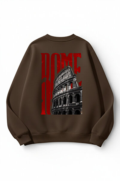 uyguntarz Unisex Soft Textured Rome Printed Design Oversize 3 Thread Crew Nec...