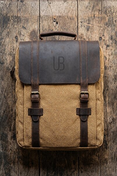Urban Bag Rucsac din piele naturala si material textil Lugano – Bej