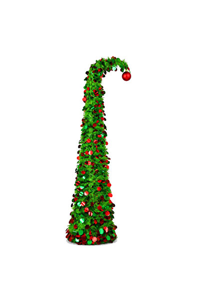 Dekorsende Yılbaşı Süsü Ağaç Noel Şapkası Uzayan Sim Şerit Yeşil 150 cm