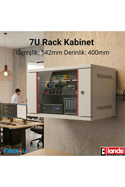 Lande 19" 7U Duvar Tipi Rack Kabinet – 542 × 400 – Açık Gri – Demonte - LN-ST...