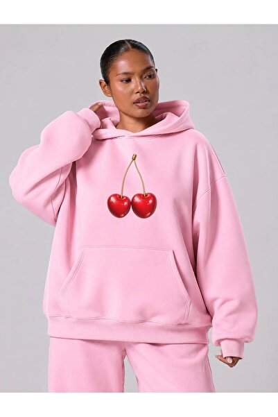 BENROMA 3 Yarn Combed Cotton Cherry Printed Plus Size Unisex Sweatshirt Mq3
