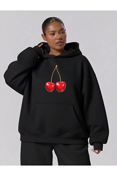BENROMA 3 Yarn Combed Cotton Cherry Printed Plus Size Unisex Sweatshirt Mq3