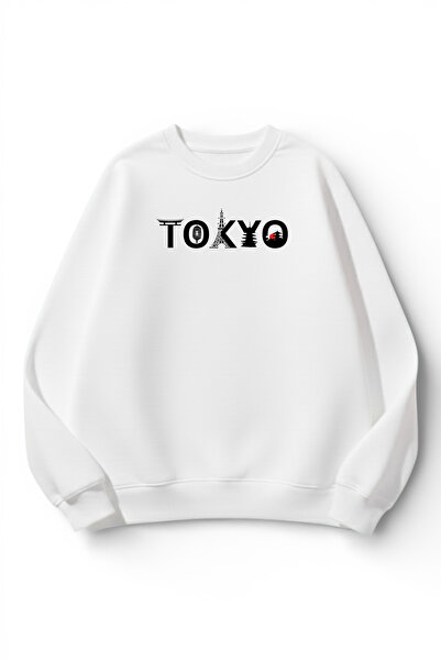 uyguntarz Unisex Soft Textured Tokyo Printed Design Oversize 3 Thread Crew Ne...