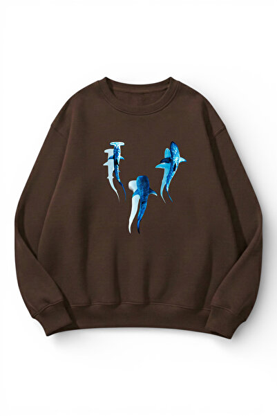 uyguntarz Unisex Soft Textured Sapphire Whale Printed Design Oversize 3 Threa...