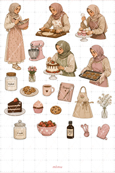 Mimu Art Studio Pastacı Sticker Seti Pastacılık ve Tatlı Yapımı Temalı Dekora...