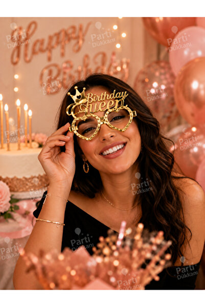 Parti Dükkanı Birthday Queen Gold Party Glasses – Heart-Frame Crowned Women's...