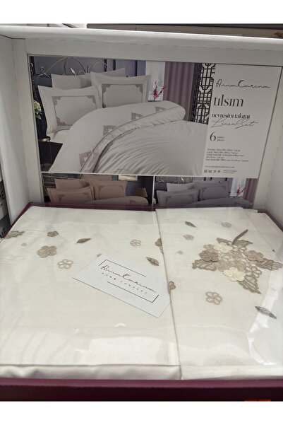 Generic Brand Elegant Series - 100% Cotton, Embroidered Luxury Double Duvet Cover Set - Ecru/Grey