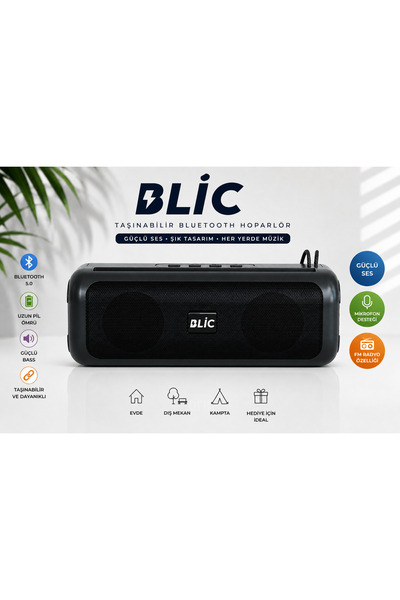 Blic BLS-72 12W Bluetooth 5.4 Taşınabilir Hoparlör TWS Stereo USB TF Kart Typ...