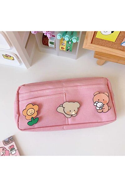 synshop Kawaii Pink Multi-Compartment Pencil Case – Large Capacity Zippered O...