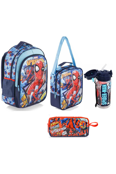 SPIDERMAN Premium Licensed School Bag Set: Primary School Bag + Lunchbox + Pe...