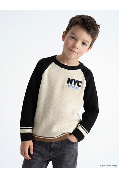 LC Waikiki Nyc Embroidered Crew Neck Boys' Knit Sweater