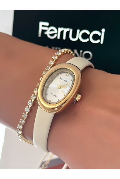 Ferrucci Leather Cord Oval Case Women's Wristwatch 2 Years Warranty 3 Atm Wat...