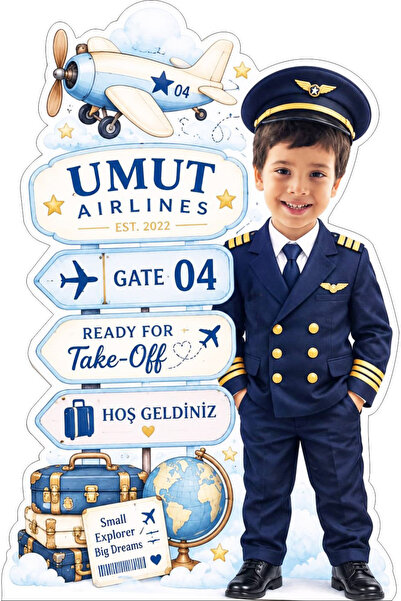 NUYA BAG Pilot Havacılık Konsept Doğum Günü Ayaklı Pano-50 cm