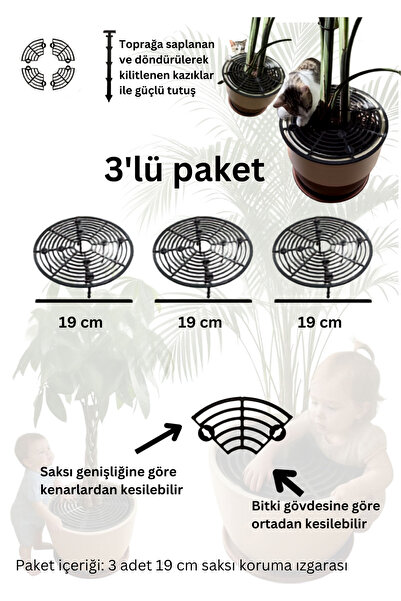 Together Petonik 3 Adet Saksı Toprak Koruma Izgarası 19 cm Yuvarlak | Kedi ve...