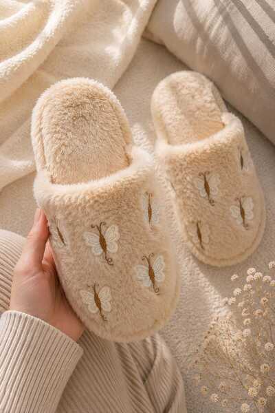 Slipcat Butterfly Figured, Warm, Plush, Women's House Slippers