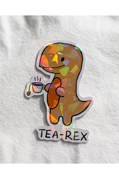 Plumie Tea-Rex Çay İçen Dinozor Hologramlı Laminasyonlu Eğlenceli Sticker – L...