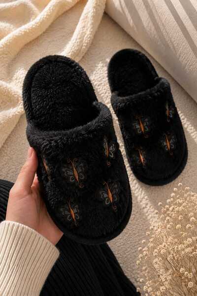 Slipcat Butterfly Figured, Warm, Plush, Women's House Slippers