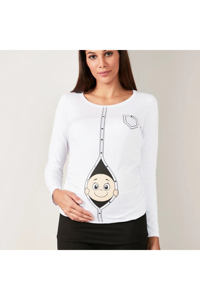 bebegen White baby print maternity bodysuit
