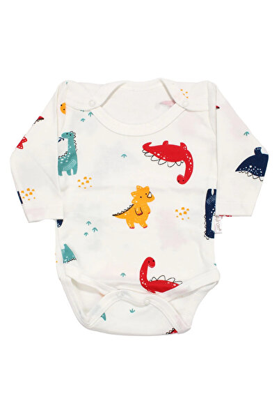bebegen Baby Boy White Color Dino Printed Long Sleeve Bodysuit