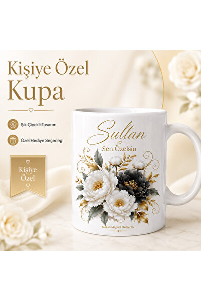 Kişiye Özel İsim Baskılı Zarif Çiçekli Kupa – Kadınlara Özel Hediyelik Kupa, Doğum Günü Sevgili Anne Arkadaş Hediyesi