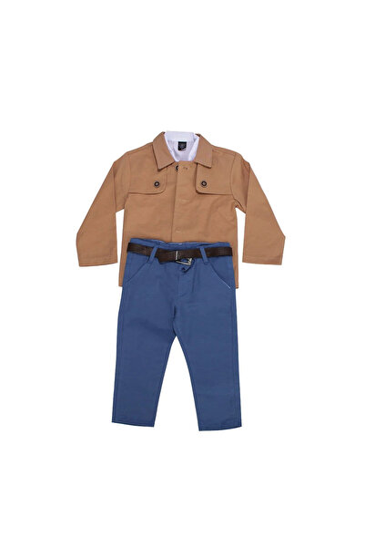 bebegen Boy's Luxury 3-Piece Set with Brown Jacket and Blue Trousers