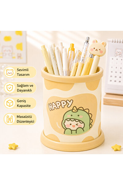synshop Kawaii žuti srećni dinosaurus uzorak držač za olovke na stolu – organ...