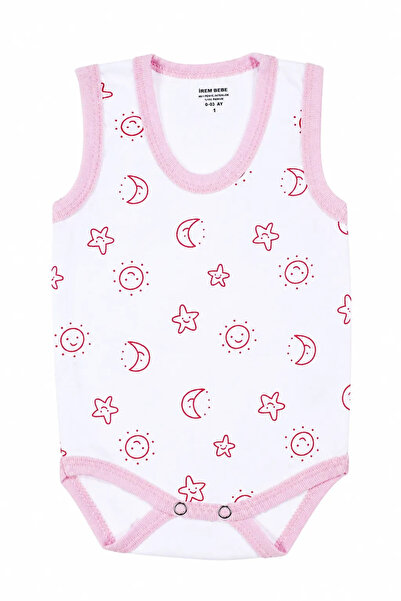 bebegen Baby Girl 100% Organic Cotton White and Pink Ribbed Bodysuit with Moo...