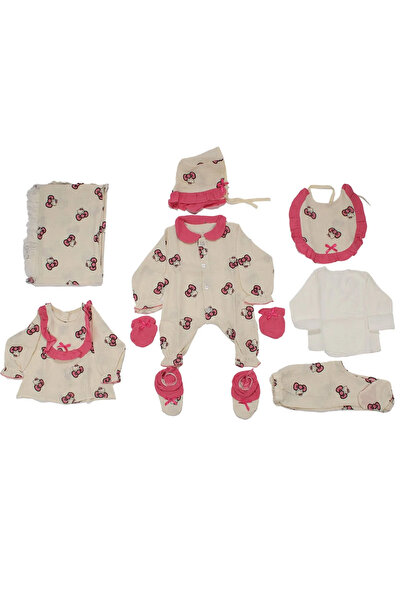 bebegen Girl baby ecru fuchsia kitten patterned muslin organic 10 piece hospi...