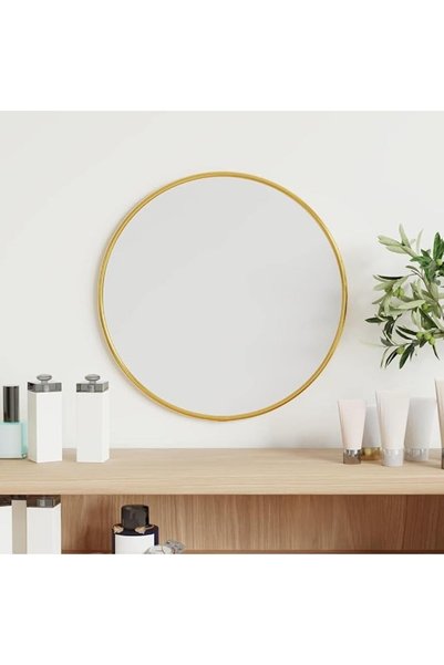 Generic Oglindă decorativă rotundă de perete, Diametru 30 cm, Cadru rezistent din plastic, Auriu elegant