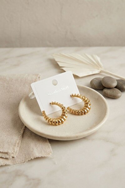 norsary 316L Steel Gold Color Serrated Hoop Model Earrings